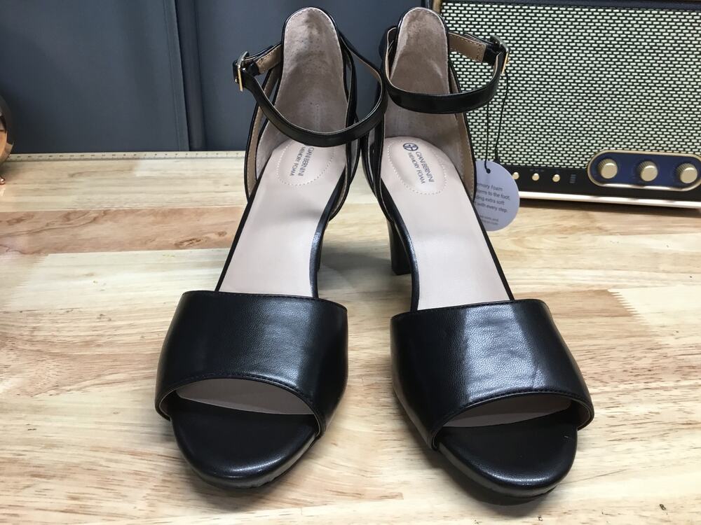 Giani Bernini Clarrice Memory Foam Pump Heels Womens 8 Black Leather Ankle Strap